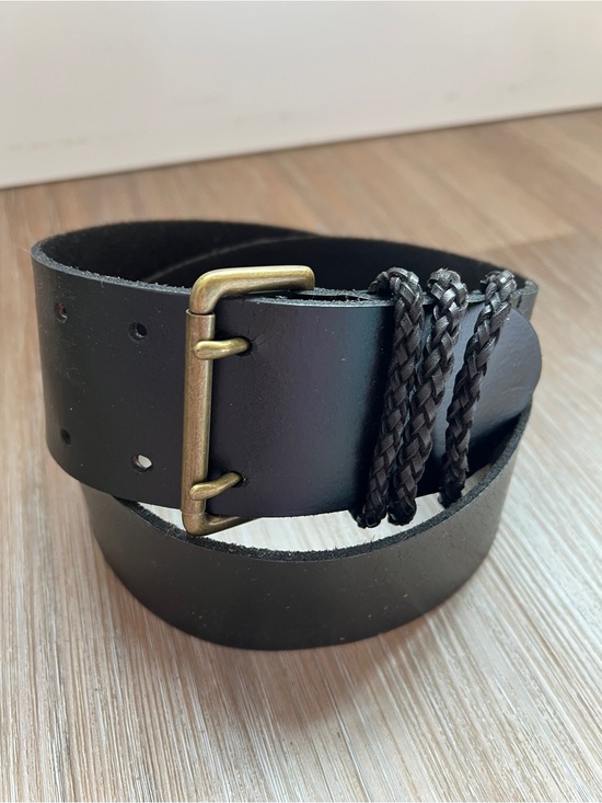 Talbots Accessories - Talbots Black Wide Leather Belt Brass Buckle Braided Accent Medium women’s